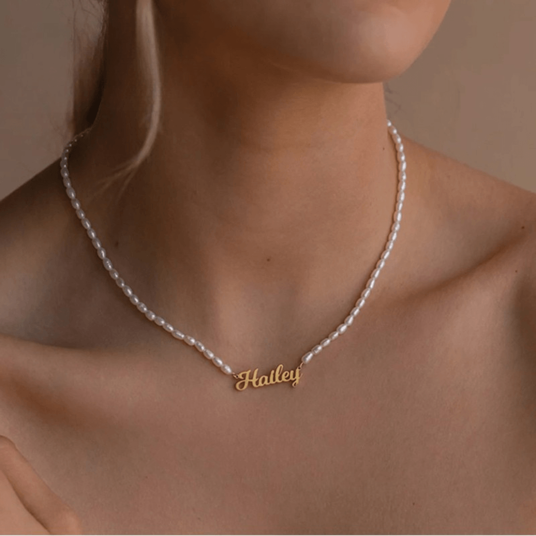 Personalized Name Necklace With Fresh Water Pearls Chain - TRIOVARI ACCESSORIES