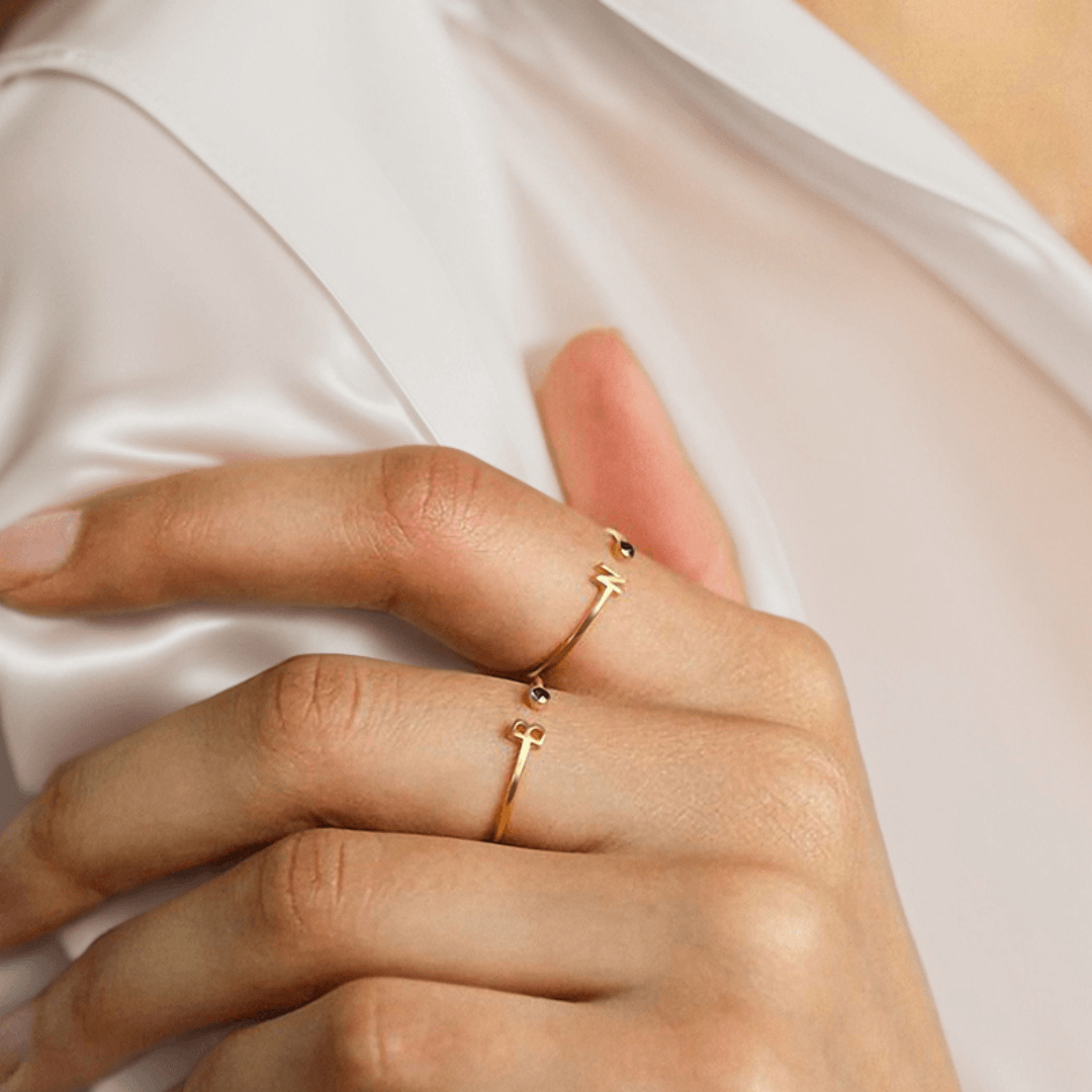 Personalized Initial Letter Ring With Birthstone - TRIOVARI ACCESSORIES