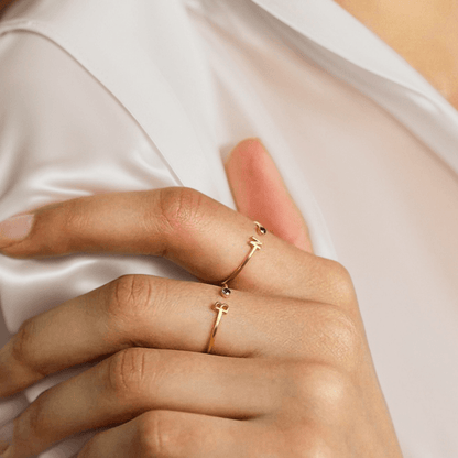 Personalized Initial Letter Ring With Birthstone - TRIOVARI ACCESSORIES