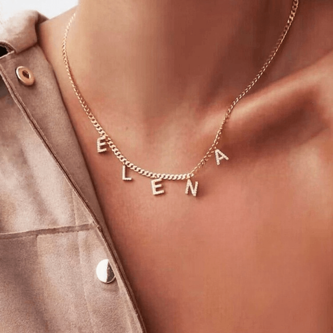 Personalized Name Necklace with Separated Letters and Zircon on Curb Chain - TRIOVARI ACCESSORIES