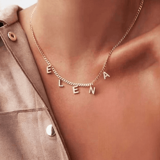 Personalized Name Necklace with Separated Letters and Zircon on Curb Chain - TRIOVARI ACCESSORIES