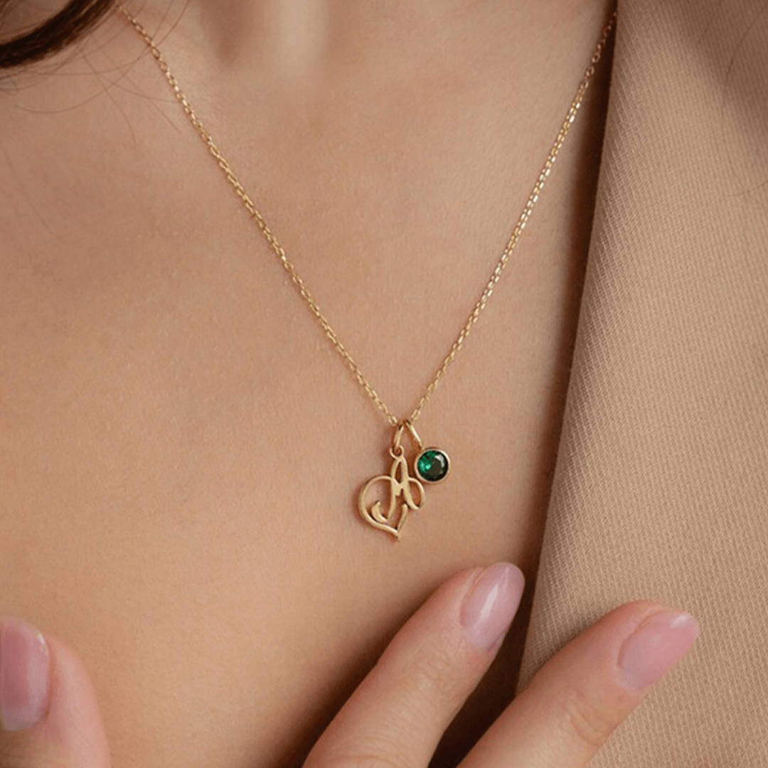 Personalized Initial Letter Necklace With Birthstone - TRIOVARI ACCESSORIES