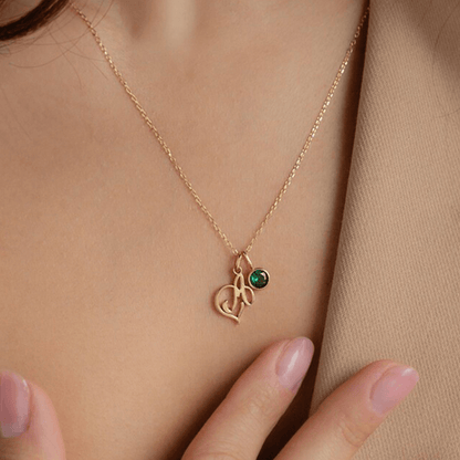 Personalized Initial Letter Necklace With Birthstone - TRIOVARI ACCESSORIES