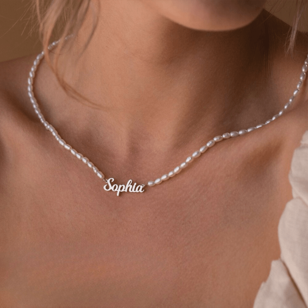 Personalized Name Necklace With Fresh Water Pearls Chain - TRIOVARI ACCESSORIES