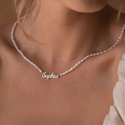 Personalized Name Necklace With Fresh Water Pearls Chain - TRIOVARI ACCESSORIES
