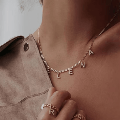 Personalized Name Necklace with Separated Letters and Zircon on Curb Chain - TRIOVARI ACCESSORIES