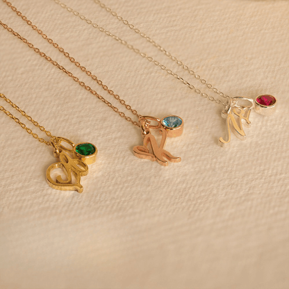 Personalized Initial Letter Necklace With Birthstone - TRIOVARI ACCESSORIES