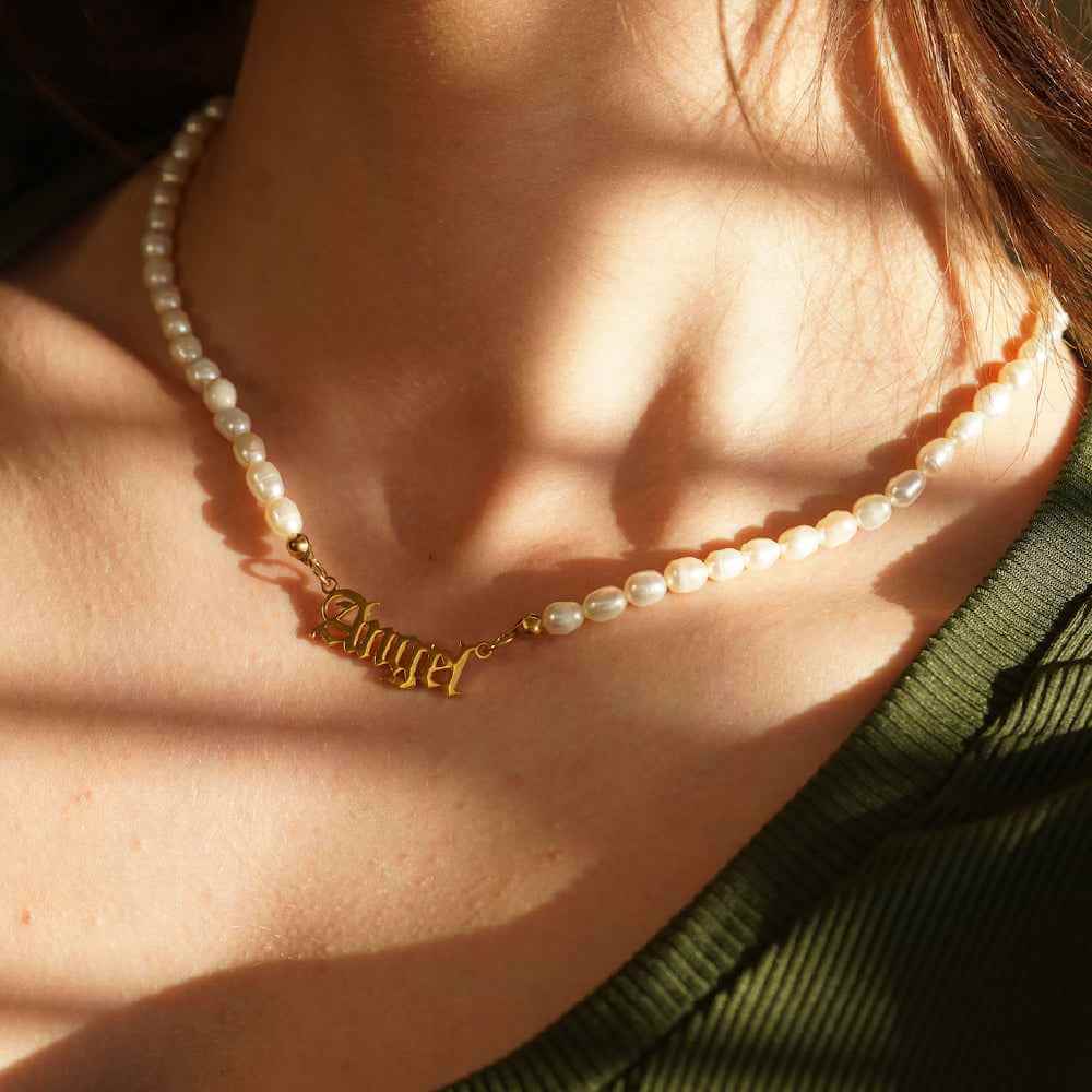 Personalized Name Necklace With Fresh Water Pearls Chain
