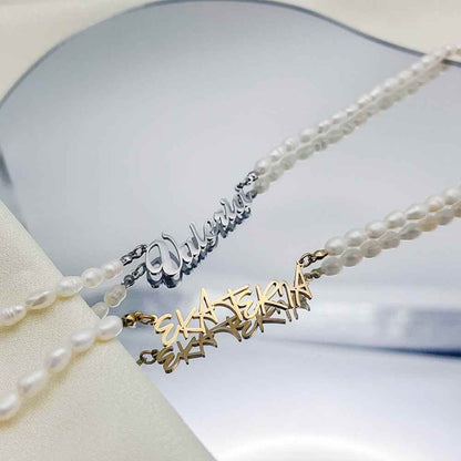 Personalized Name Necklace With Fresh Water Pearls Chain