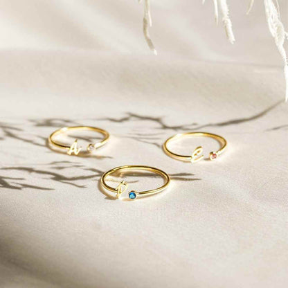 Personalized Initial Letter Ring With Birthstone