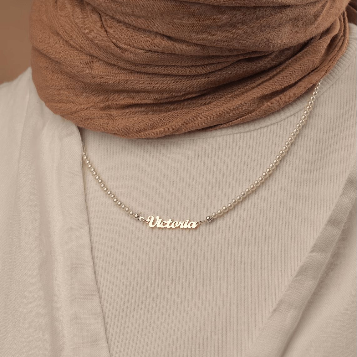 Personalized Name Necklace On Pearls Chain - TRIOVARI ACCESSORIES