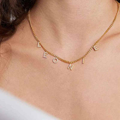Personalized Name Necklace with Separated Letters and Zircon on Curb Chain