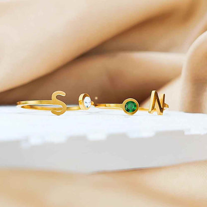 Personalized Initial Letter Ring With Birthstone
