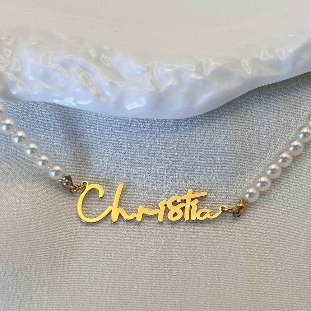 Personalized Name Necklace On Pearls Chain