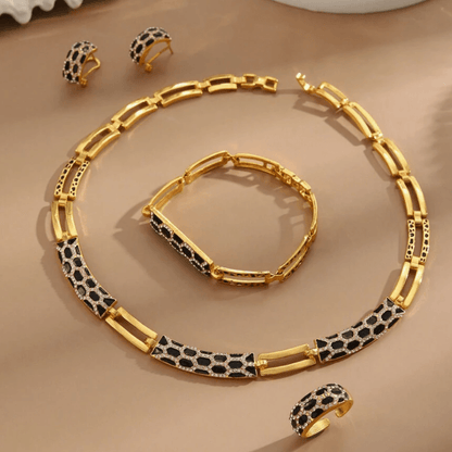 Harmony Jewelry Set featuring a coordinated luxury necklace and matching drop earrings with a brilliant finish.