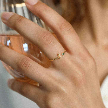 Personalized Initial Letter Ring With Birthstone