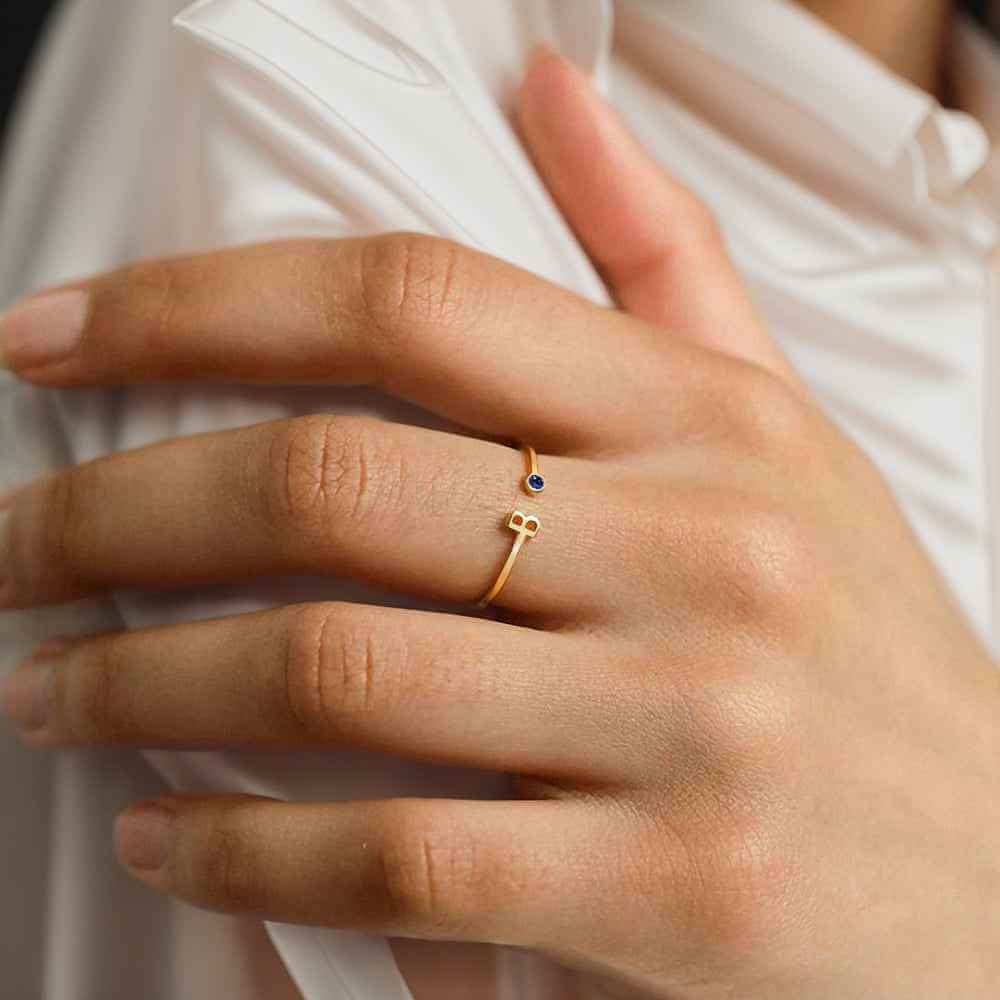 Personalized Initial Letter Ring With Birthstone