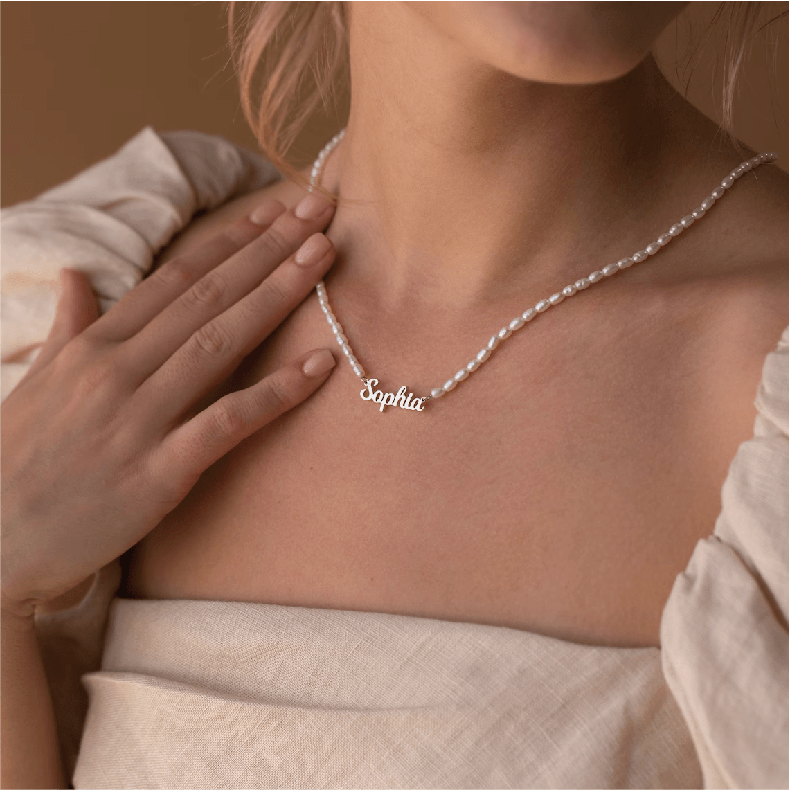 Personalized Name Necklace With Fresh Water Pearls Chain
