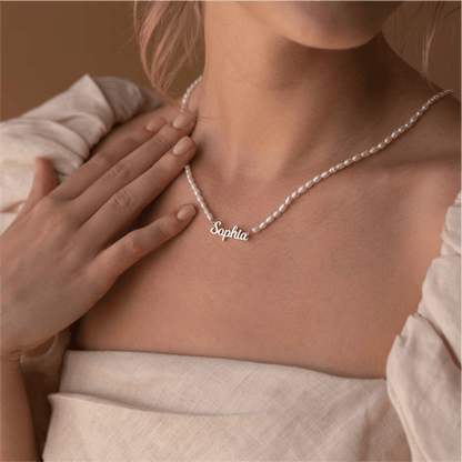 Personalized Name Necklace With Fresh Water Pearls Chain