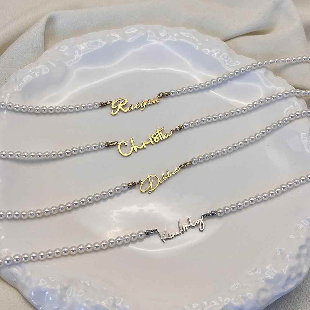 Personalized Name Necklace On Pearls Chain