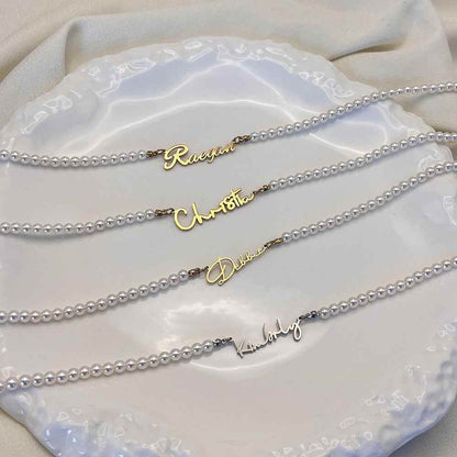 Personalized Name Necklace On Pearls Chain
