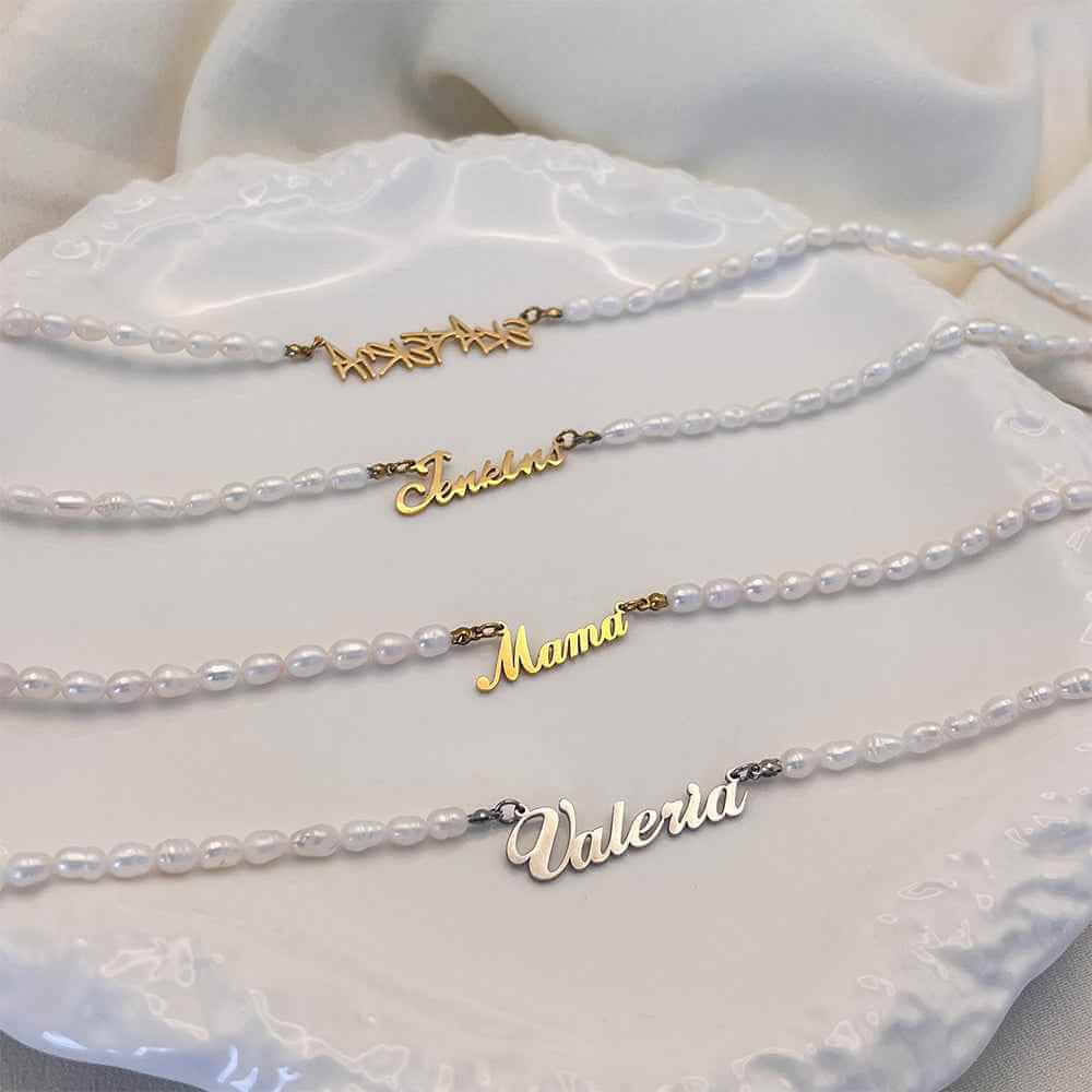 Personalized Name Necklace With Fresh Water Pearls Chain