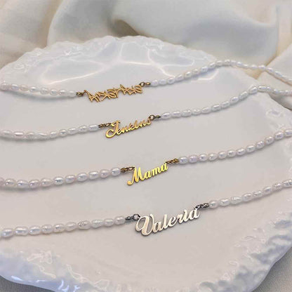 Personalized Name Necklace With Fresh Water Pearls Chain
