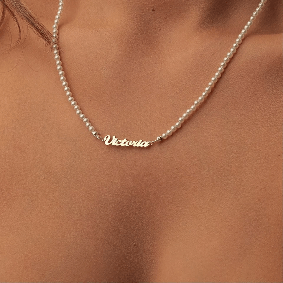 Personalized Name Necklace On Pearls Chain - TRIOVARI ACCESSORIES