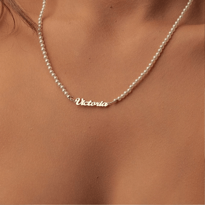Personalized Name Necklace On Pearls Chain - TRIOVARI ACCESSORIES