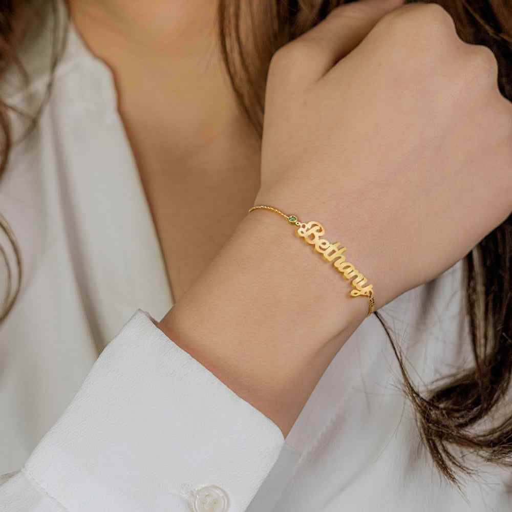 Personalized Name Bracelet With Birthstone