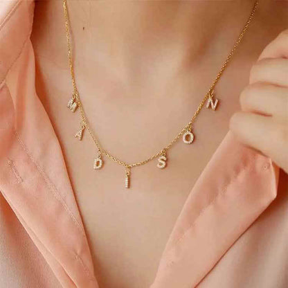 Personalized Name Necklace with Separated Letters and Zircon on Cable Chain