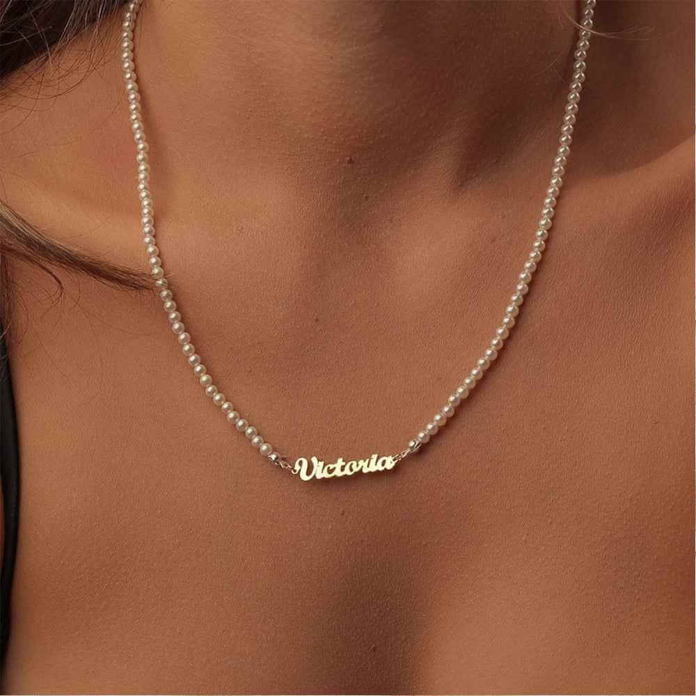 Personalized Name Necklace On Pearls Chain