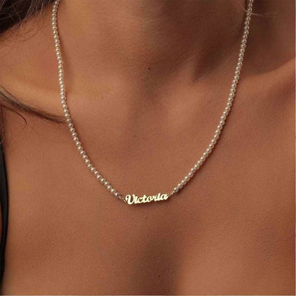 Personalized Name Necklace On Pearls Chain