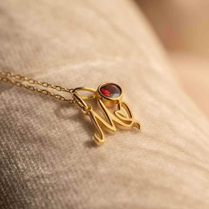 Personalized Initial Letter Necklace With Birthstone