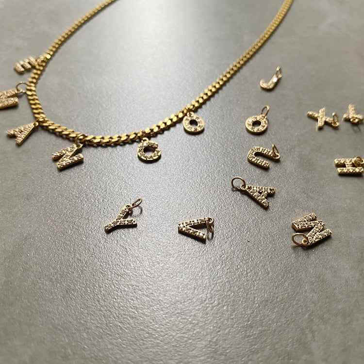 Personalized Name Necklace with Separated Letters and Zircon on Curb Chain