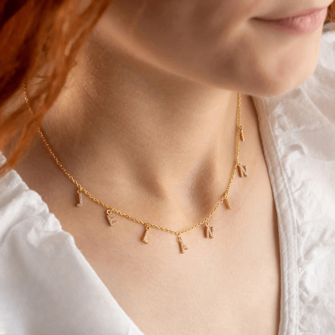 Personalized Name Necklace with Separated Letters and Zircon on Cable Chain - TRIOVARI ACCESSORIES