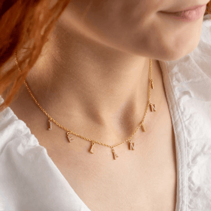 Personalized Name Necklace with Separated Letters and Zircon on Cable Chain - TRIOVARI ACCESSORIES