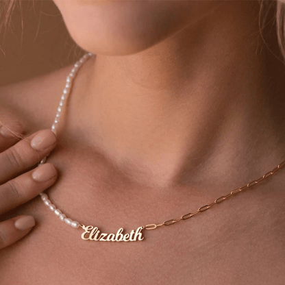 Personalized Name Necklace On A Mixed Paper Clip And Pearls Chain - TRIOVARI ACCESSORIES