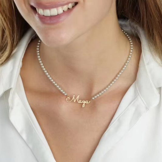 Personalized Name Necklace On Pearls Chain